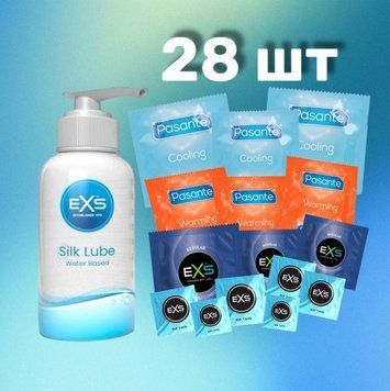Комплект 28 шт EXS, Pasante + Лубрикант EXS Aloe Vera Silk Lube 250 мл SOS4293 фото