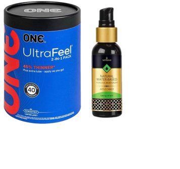 ONE UltraFeel 2-в-1. 40 шт.+ Змазка на водній основі Sensuva Natural Water-Based Apple Candy (57мл) SOS6456 фото