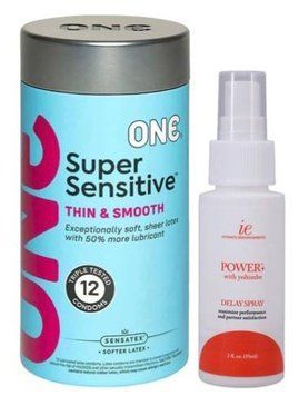 Набор из ONE Super Sensitive Pack 12 шт + Пролонгатор Doc Johnson Power+ с Yohimbe Delay Spray For Men SOS9409 фото