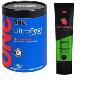 ONE UltraFeel 2-в-1. 40 шт+Лубрикант на водной основе Intt Strawberry (100 мл) SOS6436 фото
