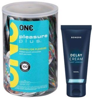 Набір з ONE Pleasure Plus, 100 шт + Пролонгатор Boners Delay Cream 100 мл SOS9113 фото