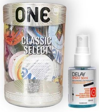 Набір з 100 шт ONE Classic Select + LOVELY LOVERS DELAY SPRAY 50 ML SOS9013 фото