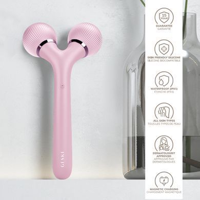 Електронний ультразвуковий ролик для обличчя та тіла GESKE Sonic Facial&Body Roller 4в1 pink HB0037 фото