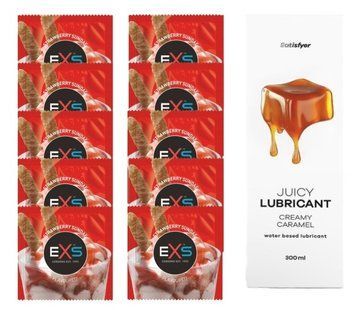 Комплект: EXS STRAWBERRY SUNDAE 10 шт. + Лубрикант Satisfyer Creamy Caramel 300 мл SOS11432 фото