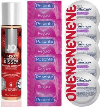 Набір 10 шт Pasante Regular та ONE Tattoo Touch + System JO H2O &mdash; Strawberry Kiss (30 мл) SOS4854 фото