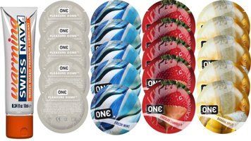 Набір з Swiss Navy Warming 10 мл + ONE Dome + ONE Mint + ONE Chocolate Strawberry + ONE Banana SOS8594 фото
