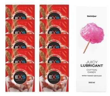 Комплект: EXS STRAWBERRY SUNDAE 10 шт. + Лубрикант Satisfyer Cotton Candy 300 мл SOS11433 фото