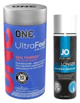 Набор из ONE UltraFeel 2-in-1 Pack 10 шт + Пролонгатор System JO Prolonger Spray with Benzocaine (60 мл) SOS9251 фото