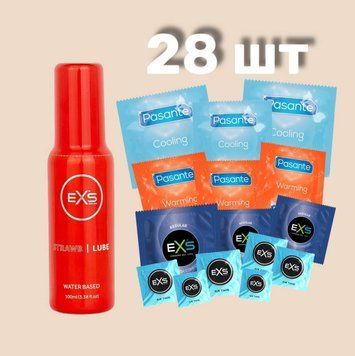 Комплект 28 шт EXS, Pasante + Лубрикант EXS Strawberry Lube Water Based 100 мл SOS4300 фото