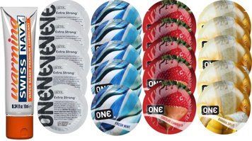 Набір з Swiss Navy Warming 10 мл + ONE Strong + ONE Mint + ONE Chocolate Strawberry + ONE Banana SOS8596 фото