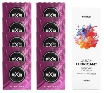 Набір: EXS Extra Thick 10 шт. + Лубрикант Satisfyer Euphoric Orgasm 300 мл SOS11181 фото