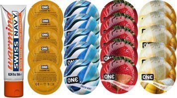 Набір з Swiss Navy Warming 10 мл + ONE Legend XL + ONE Mint + ONE Chocolate Strawberry + ONE Banana SOS8597 фото