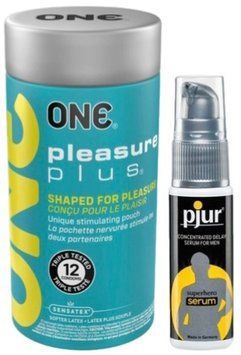 Набор из ONE Pleasure Plus 12 шт + Пролонгатор pjur Superhero Serum 20 мл SOS9516 фото