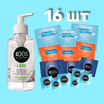 Комплект 16 шт EXS, Pasante + Лубрикант EXS Aloe 250 мл (прозорий) SOS4302 фото