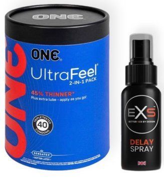 Набір з ONE UltraFeel 2-in-1 Pack 40 шт + Пролонгатор EXS DELAY SPRAY 50 МЛ SOS9084 фото