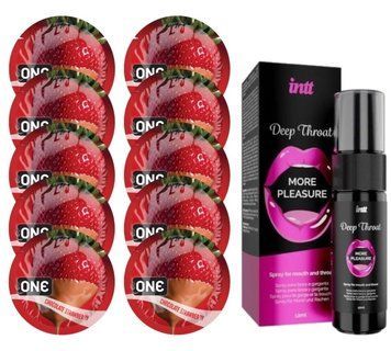 Комплект ONE Chocolate Strawberry 10 шт + Intt Deep Throat &ndash; 12 мл SOS13753 фото