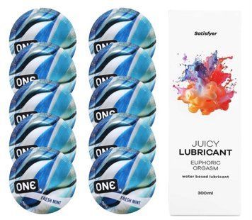 Набор: One Fresh Mint 10 шт. + Лубрикант Satisfyer Euphoric Orgasm 300 мл SOS12420 фото