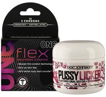 Комплект 3 шт ONE Flex + Гель Doc Johnson Pussy Licker Strawberry (56 г) SOS6161 фото