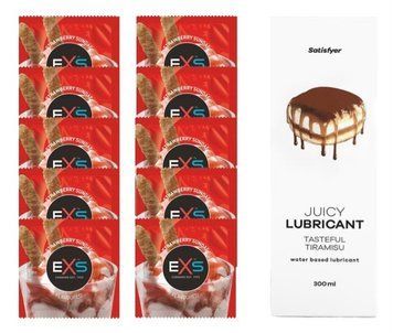 Комплект: EXS STRAWBERRY SUNDAE 10 шт. + Лубрикант Satisfyer Tasteful Tiramisu 300 мл SOS11439 фото