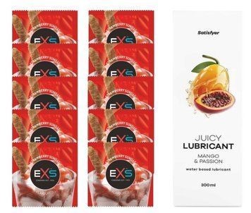 Комплект: EXS STRAWBERRY SUNDAE 10 шт. + Лубрикант Satisfyer Mango & Passion 300 мл SOS11440 фото