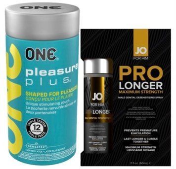 Набор из ONE Pleasure Plus 12 шт + Пролонгатор JO Prolonger Spray with Lidocaine (60 мл) SOS9519 фото