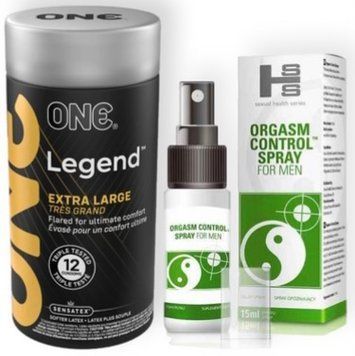 Набір з 12 шт ONE Legend Extra Large + Пролонгатор SEXUAL HEALTH SERIES ORGASM CONTROL SPRAY, 15 МЛ SOS9073 фото