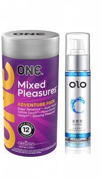 Комплект ONE Mixed Pleasures 12 шт + Лубрикант охлаждающий на водной основе OLO 60 мл SOS1139 фото