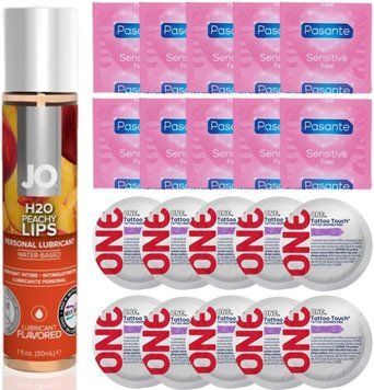 Набір 20 шт Pasante extra sensitive та ONE Tattoo Touch + System JO H2O &mdash; Peachy Lips (30 мл) SOS4896 фото