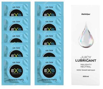 Набір: EXS Air Thin 10 шт. + Лубрикант Satisfyer Naughty Neutral 300 мл SOS11188 фото