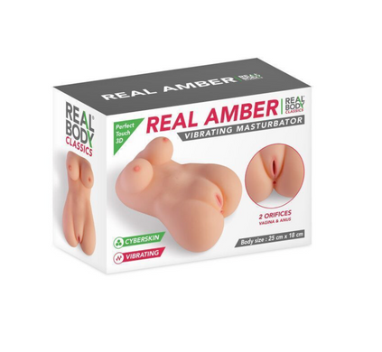 Мастурбатор-монитор с вибрацией Real Body Real Amber, вагина и анус, 25х18 см SO9948 фото