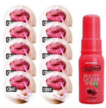 Комплект ONE Bubblegum 10 шт + Doc Johnson GoodHead Booty Licker Spray Cherry (29 мл) SOS13895 фото