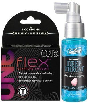 Комплект 3 шт ONE Flex + Спрей Doc Johnson GoodHead DeepThroat Spray - Cotton Candy 59 мл SOS6167 фото
