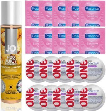Набір 20 шт Pasante extra sensitive та ONE Tattoo Touch + System JO H2O &mdash; Juicy Pineapple (30 мл) SOS4897 фото