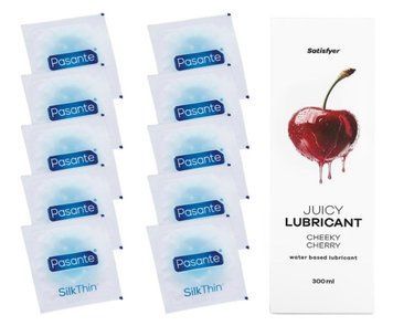 Комплект Pasante Silk 10шт. + Лубрикант Satisfyer Juicy Lubricant Cheeky Cherry 300 мл SOS11537 фото