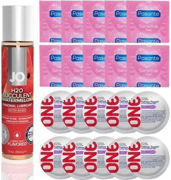 Набір 20 шт Pasante extra sensitive та ONE Tattoo Touch + System JO H2O &mdash; Watermelon (30 мл) SOS4898 фото
