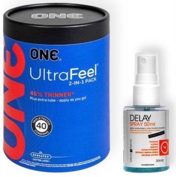 Набір з ONE UltraFeel 2-in-1 Pack 40 шт + Пролонгатор LOVELY LOVERS DELAY SPRAY 50 ML SOS9077 фото