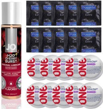 Набор 20 шт Pasante Extra и ONE Tattoo Touch + System JO H2O - Cherry Burst (30 мл) SOS4865 фото