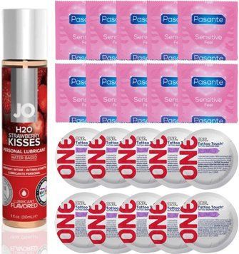 Набір 20 шт Pasante extra sensitive та ONE Tattoo Touch + System JO H2O &mdash; Strawberry Kiss (30 мл) SOS4899 фото