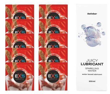 Комплект: EXS STRAWBERRY SUNDAE 10 шт. + Лубрикант Satisfyer Sparkling Water 300 мл SOS11447 фото