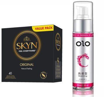 SKYN ORIGINAL 40 шт и Разогревающая смазка OLO 60 мл SOS762 фото
