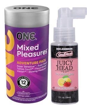 Комплект 12 шт ONE Mixed Pleasures + Спрей Doc Johnson GoodHead Juicy Head Dry Mouth Spray Pink Lemonade 59мл SOS6128 фото