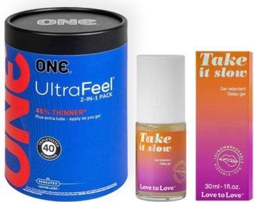 Набір з ONE UltraFeel 2-in-1 Pack 40 шт + Пролонгатор Love To Love Take It Slow 30 мл SOS9086 фото