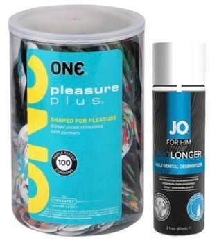 Набір з ONE Pleasure Plus, 100 шт + Пролонгатор System JO Prolonger Spray with Benzocaine (60 мл) SOS9136 фото