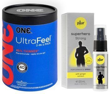 Набір з ONE UltraFeel 2-in-1 Pack 40 шт + Пролонгатор pjur Superhero Strong Spray 20 ml SOS9087 фото