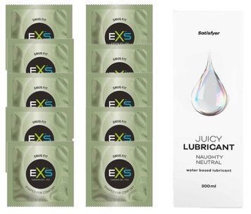 Комплект: з EXS Snug Fit 10 шт + Лубрикант Satisfyer Juicy Naughty Neutral water based 300 мл SOS11302 фото