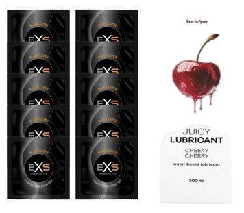 Набір: EXS Black Latex 10 шт. + Лубрикант Satisfyer Cheeky Cherry 300 мл SOS11152 фото