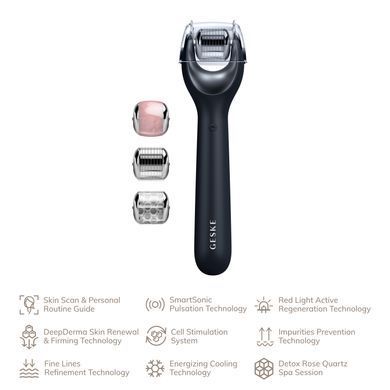 Электронный роллер для лица с микроиглами GESKE MicroNeedle Face Roller 9в1 black HB0190 фото