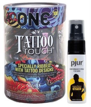 Набір з ONE Tattoo Touch, 100 шт + Пролонгатор pjur Superhero Spray 20 мл SOS9138 фото