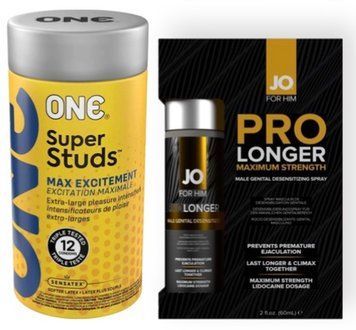 Набор 12 шт ONE Super Studs + JO Prolonger Spray with Lidocaine (60 мл) SOS9039 фото